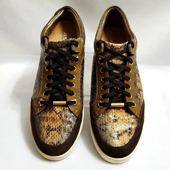 Jimmy Choo Snakeskin Print Suede Patent Leather Lace-up Sneakers (w size 39)